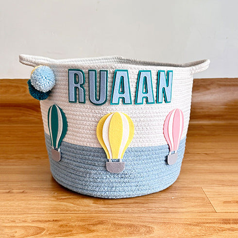 Hot Air Balloons - Blue Rope Personalised Storage Basket